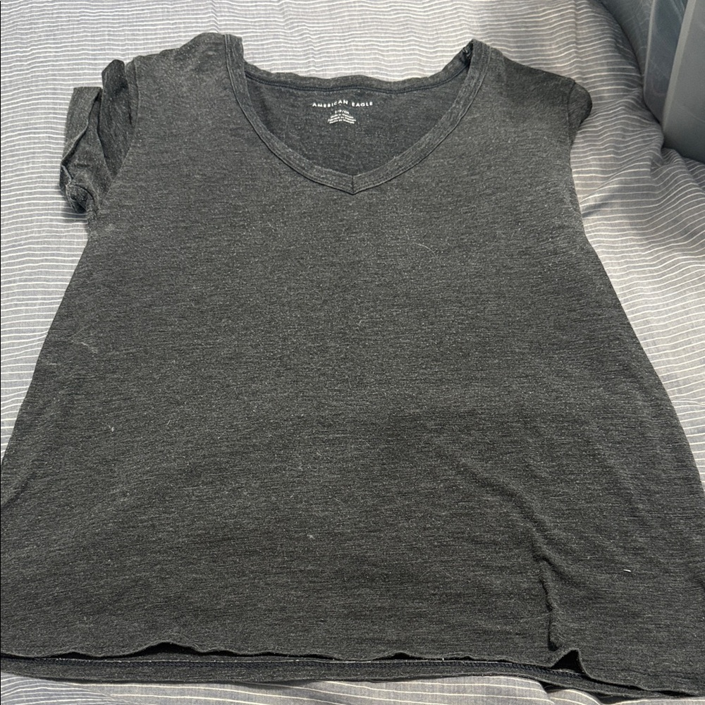 American Eagle Outfitters Charcoal V-Neck Tee